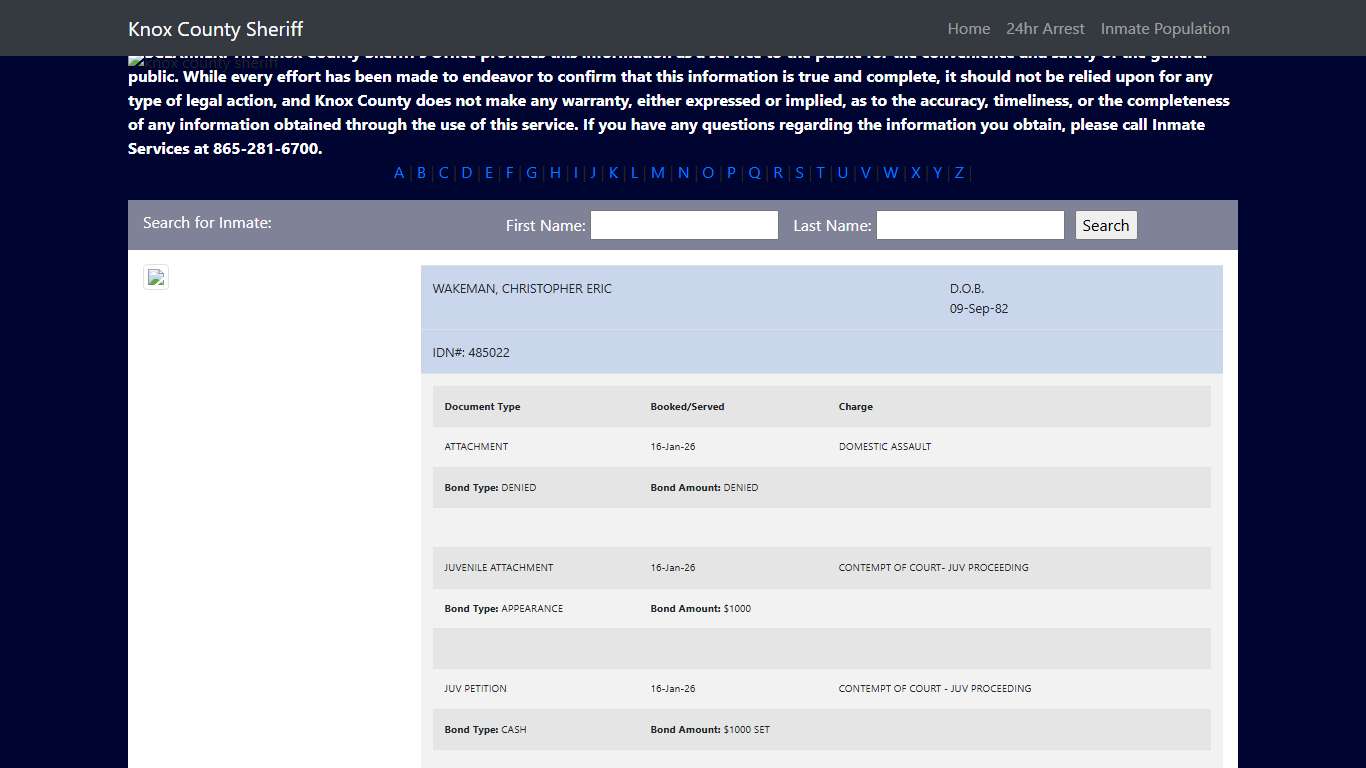Knox County Tennessee - Sheriff - Inmate Population